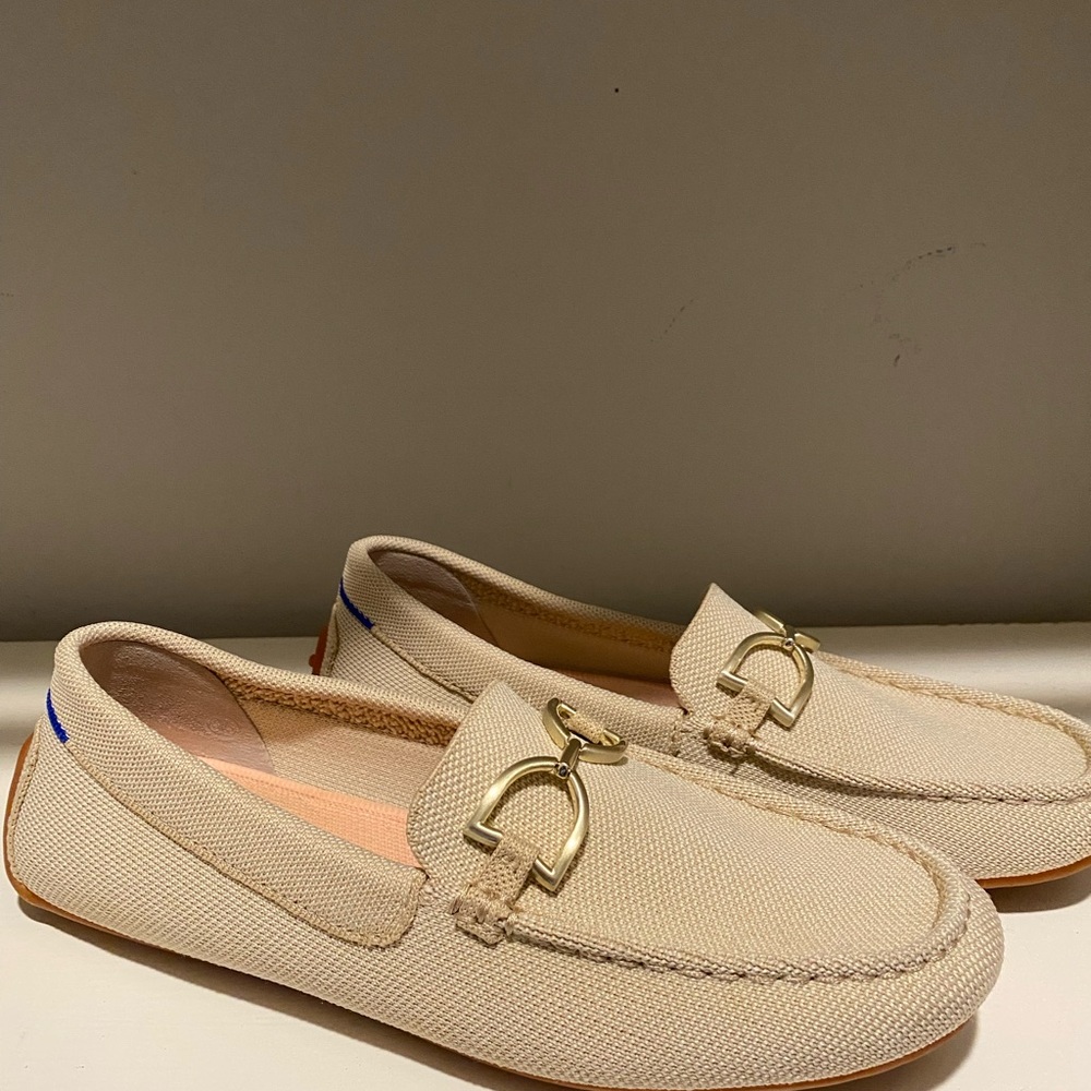 Rothy's Cream Loafers with Gold Detail